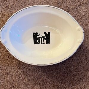Charming White Decorative Bowl with Black Silhouette
